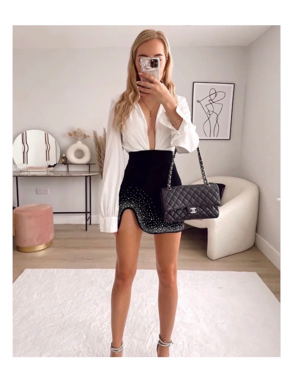 Zara Black Mini Skirt with Sparkle Hem and Curved Slit